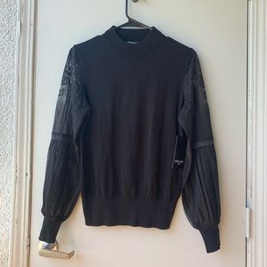 Knit top with lace sleeves